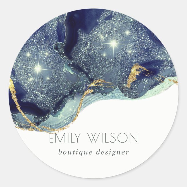 Adesivo Abstrato Álcool Tinta Marinho Prata Azul Folha (Frente)