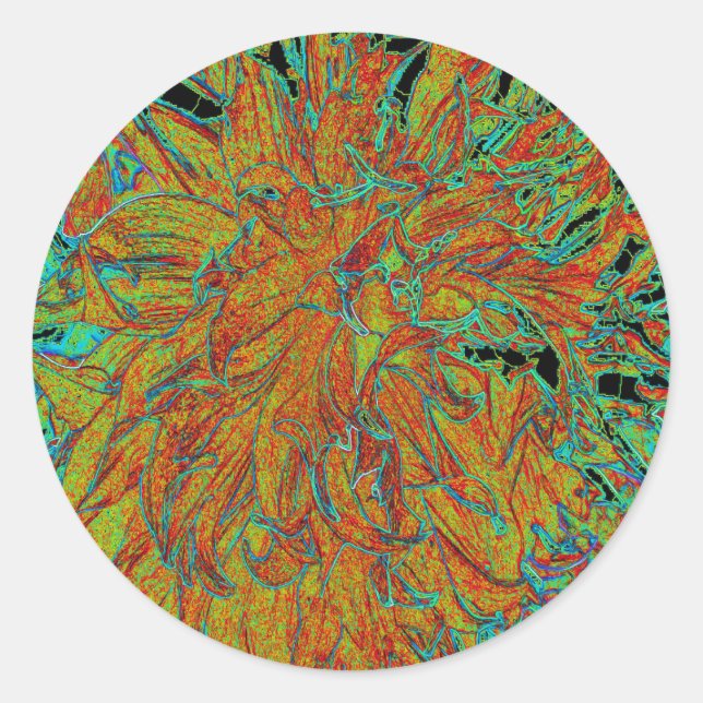 Adesivo Abstrato Burnt Orange and Green Dahlia Bloom (Frente)
