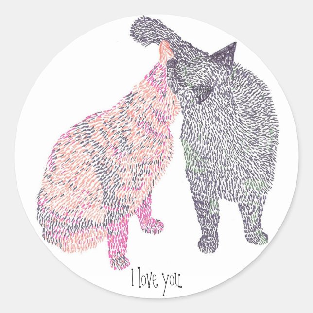 Adesivo Abstrato Cat kiss 1, eu te amo. (Frente)