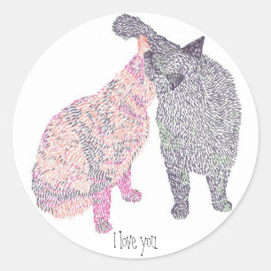 Adesivo Abstrato Cat kiss 1, eu te amo.