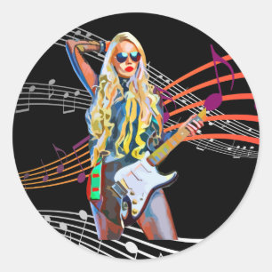Adesivo Abstrato da Loira Rocker guitar Music Art