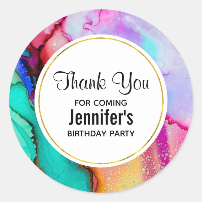 Adesivo Abstrato de Aquarela rosa e turquesa (Frente)