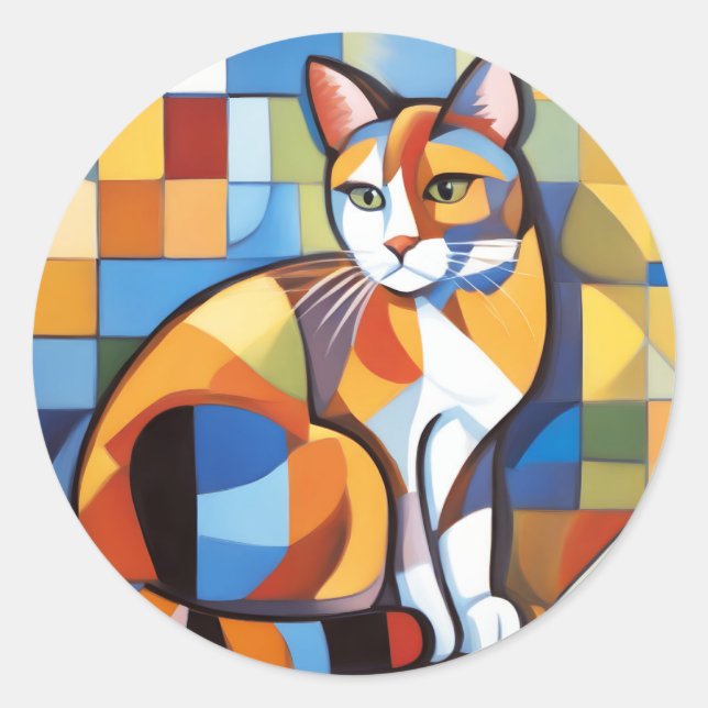 Adesivo Abstrato Feline Beauty Calico Cat Cubist (Frente)