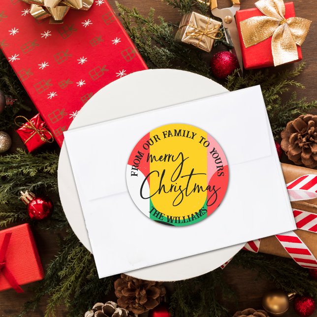 Adesivo Abstrato Geométrico Feliz Natal (Abstract Geometric Pattern Cute Merry Christmas Classic Round Sticker)