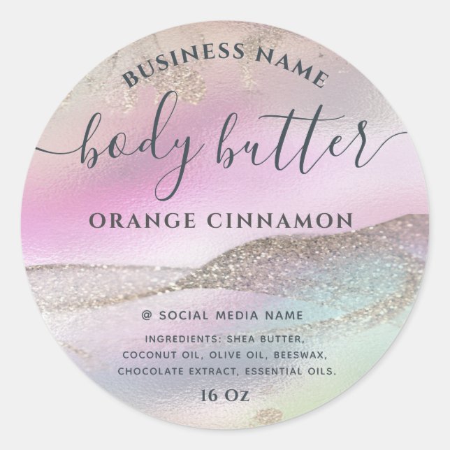 Adesivo Abstrato holográfico rosa dourado moderno (Frente)