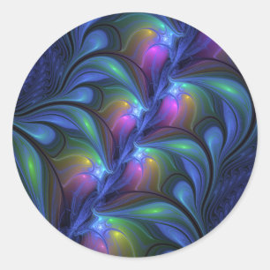 Adesivo Abstrato Luminoso Colorido Azul Rosa Verde Fractal