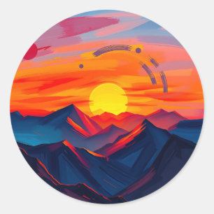 Adesivo Abstrato Sunset sobre Montanhas com Fiery