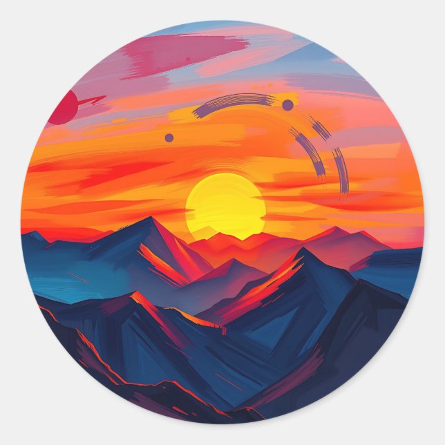 Adesivo Abstrato Sunset sobre Montanhas com Fiery (Frente)