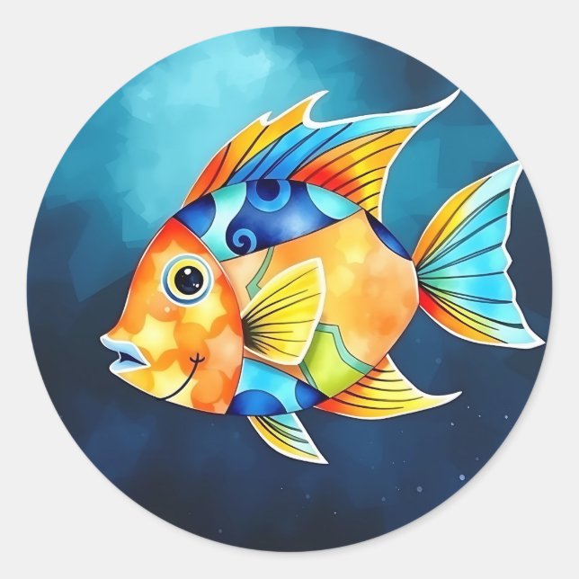 Adesivo Abstrato Watercolor Fish com Bold Geométrico (Frente)
