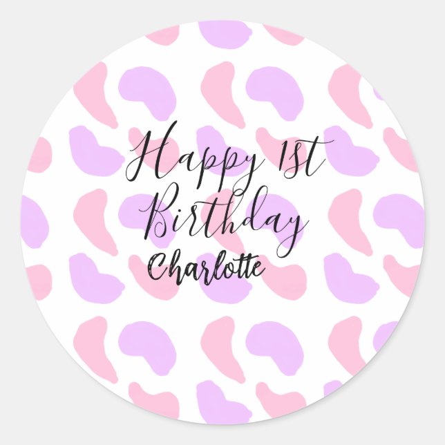 Adesivo Abstratos roxos cor-de-rosa moldam primeiro aniver (Frente)
