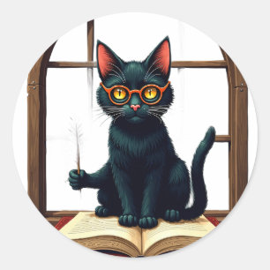 Adesivo Academia Sombria Gato Leitor Adorador de Livros Ad