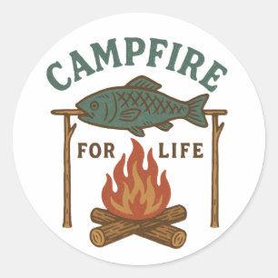 Adesivo Acampamento de Fogueira de Pesca Vintage para a Vi