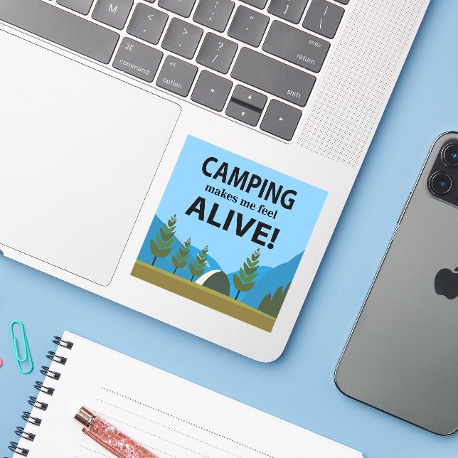 Adesivo Acampamento me faz sentir vivo acampando (Notebook com iPhone)