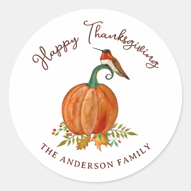 Adesivo Ação de Graças do Hummingbird Personalizado (Frente)