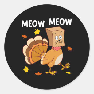 Adesivo Ação de Graças Turquia Cat Meow Homens Engraçados