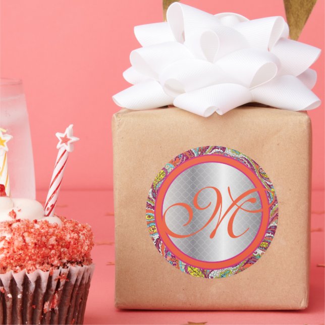 Adesivo Acentos de Prata Peacock Paisley Tangerine Fuchsia (Festa)