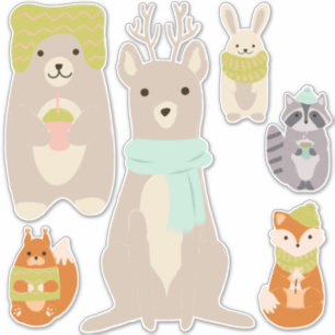 Adesivo Aconchegados Para o Inverno Animais Fofos Quarto d