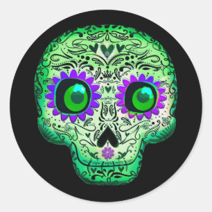 Adesivo Açúcar Verde e Roxo Caveira Preta Festa de Hallowe