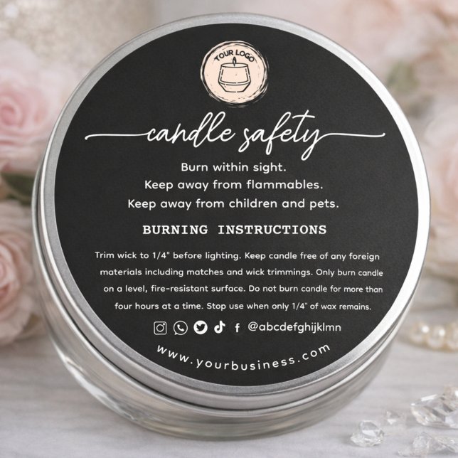 Adesivo Add your Logo Elegant Black Candle safety Label (Criador carregado)