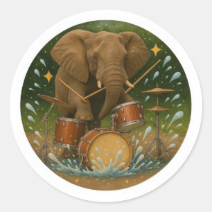Adesivo Adesivo: Elefante Tocando Tambores em um Tubo de Á