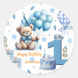 Adesivo Adesivos, Feliz Aniversário de 1º. Urso Azul