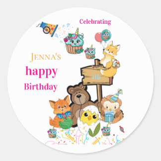 Adesivo Adesivos, Feliz Aniversário Raposa Pássaro Frango
