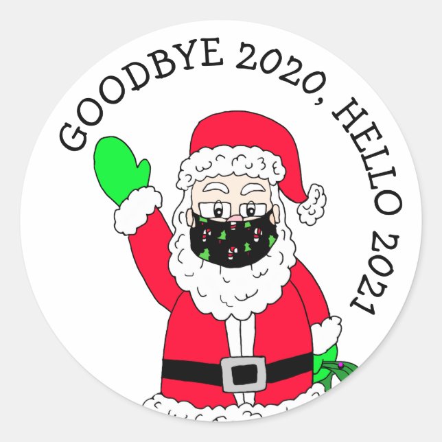 Adesivo Adeus 2020, Alô 2021 Facemask Santa Claus (Frente)