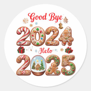 Adesivo Adeus, Feliz ano novo de 2024 Olá, Design de 2025