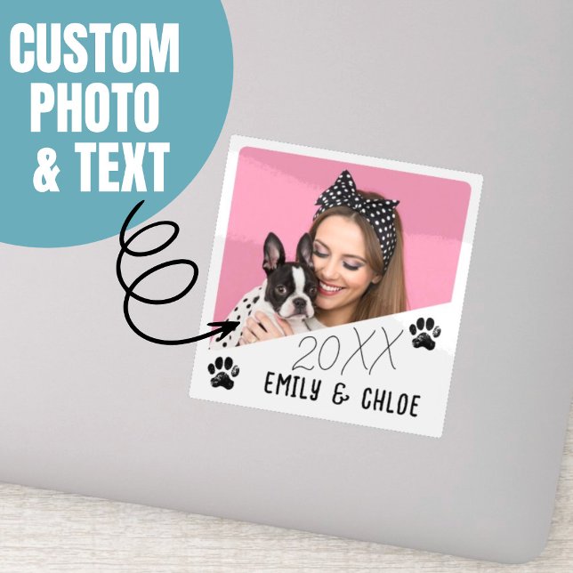 Adesivo Adicionar Nome Personalizado de Foto de Pet e Cach (Add Custom Pet Photo Name & Year Cute Dog Mom Gift Sticker.)