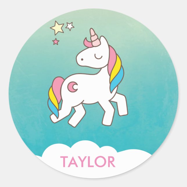 Adesivo Adicionar seu nome Cute Magical Unicorn Personaliz (Frente)