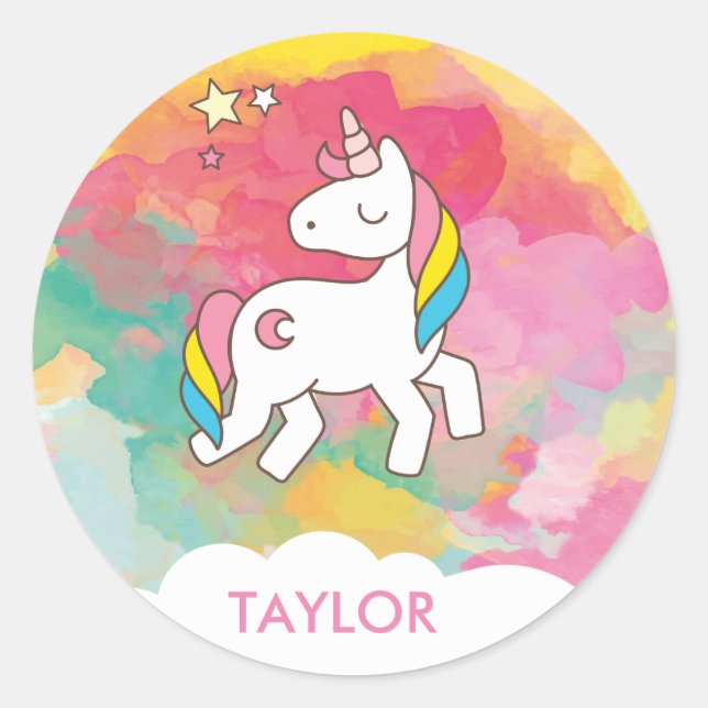 Adesivo Adicionar seu nome Cute Magical Unicorn Personaliz (Frente)