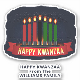 Adesivo Adicionar Texto de Nome, Feliz Kwanzaa 7 Velas Bei