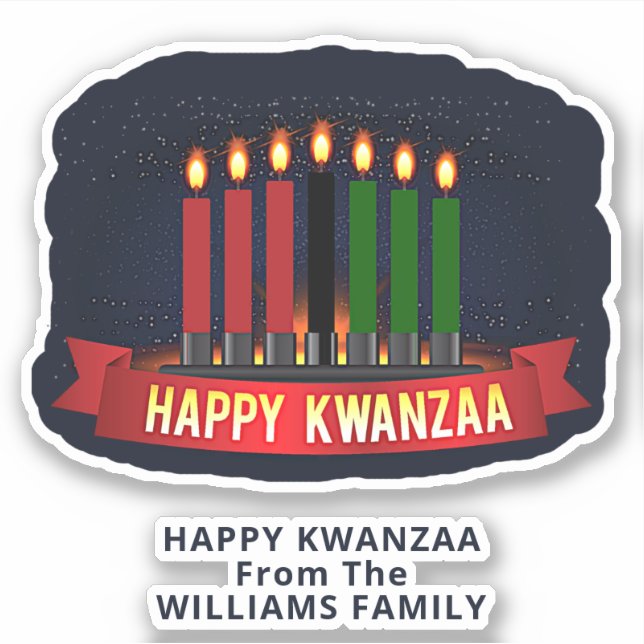 Adesivo Adicionar Texto de Nome, Feliz Kwanzaa 7 Velas Bei (Frente)