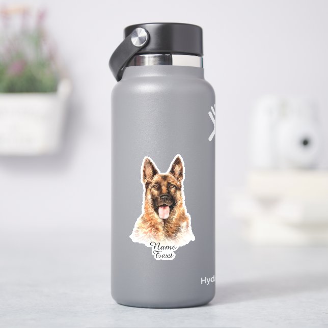 Adesivo Adicionar texto de nome, pintura de German shepher (HidroFlask)