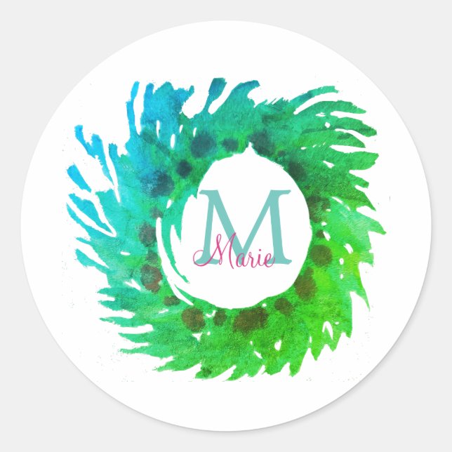 Adesivo Adicionar uma coroa verde de Natal verde-rosa com  (Frente)