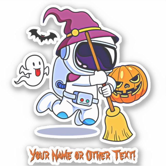 Adesivo Adicione Nome Astronauta Cuta Witom Pumpkin Ghost (Frente)