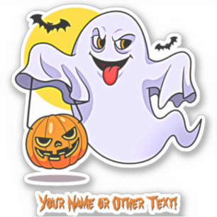 Adesivo Adicione Nome, Ghost Ghost Pumpkin Face Lua Bats