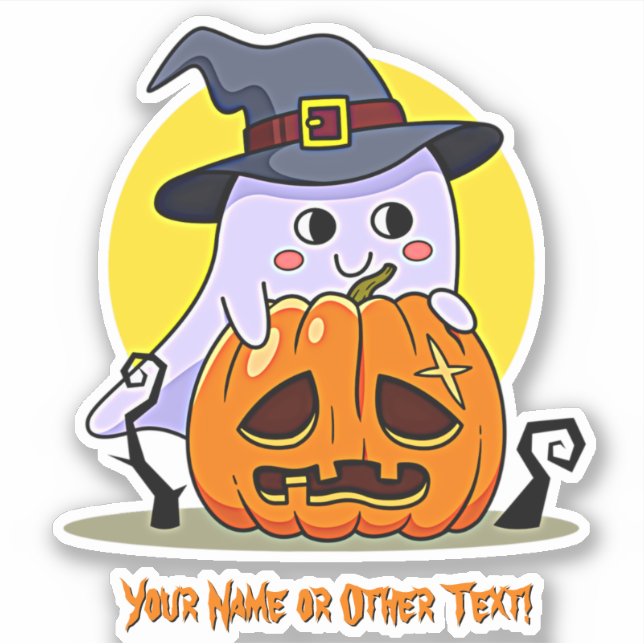 Adesivo Adicione Nome, Ghost Ghost Pumpkin Moon Witat (Frente)