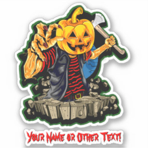 Adesivo Adicione Nome, Monster Pumpkin Head Ax Killer Zomb