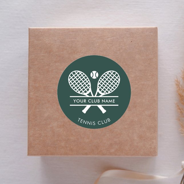 Adesivo Adicione o nome do clube Tênis Sports Green a qual (Lawn Tennis White Rackets Motif Green Round Sticker)