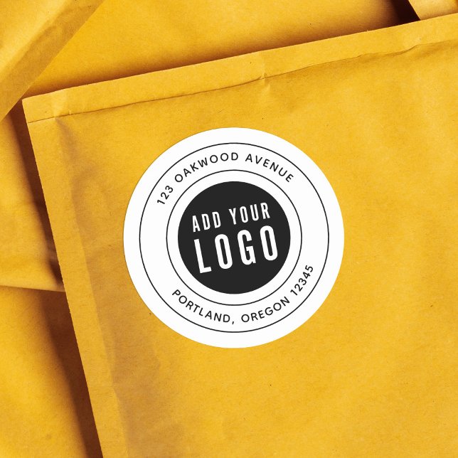 Adesivo Adicione seu logotipo Borda negra Endereço de devo (Criador carregado)