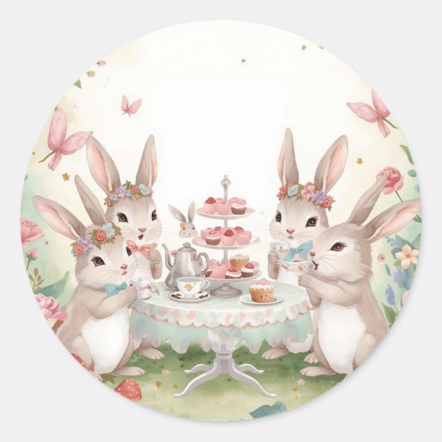 Adesivo Adorable Bunny Tea Party Favor & Envelope Sticker (Frente)