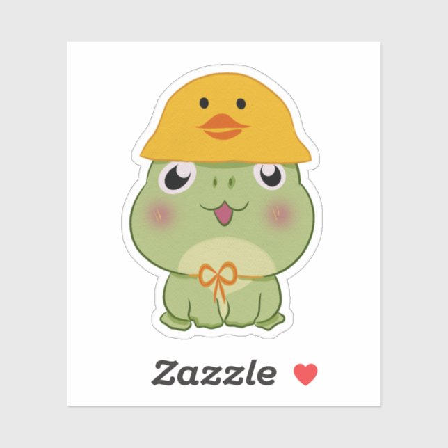 Adesivo Adorable Kawaii Frog Wearing Duck Hat (Folha)
