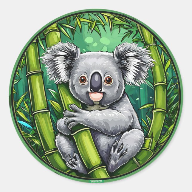 Adesivo Adorable Koala Hugging Bamboo Stalk (Frente)