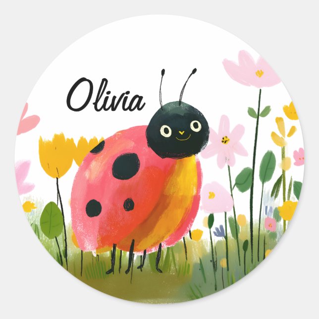 Adesivo Adorable Ladybug Girl's Name Wildflowers (Frente)