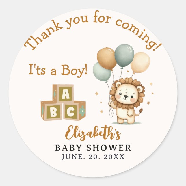 Adesivo Adorable Lion Baby Shower Boy (Frente)