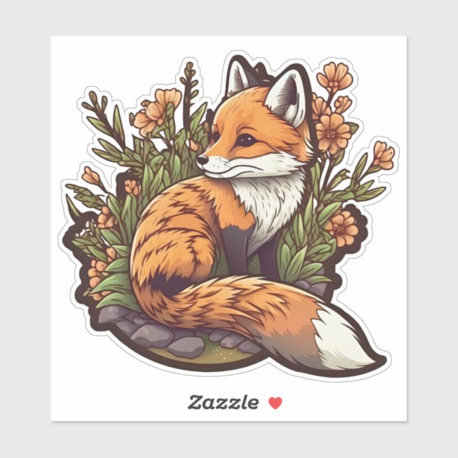 Adesivo Adorable little fox and flowers (Folha)
