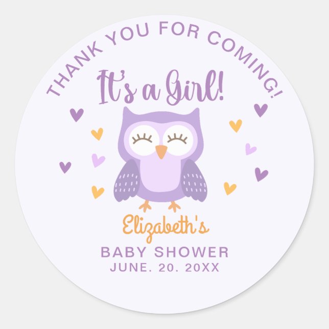 Adesivo Adorable Owl Baby Shower Girl (Frente)