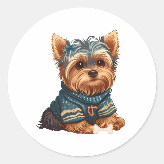 Adesivo Adorable Watercolor Yorkshire Terrier Puppy (Frente)