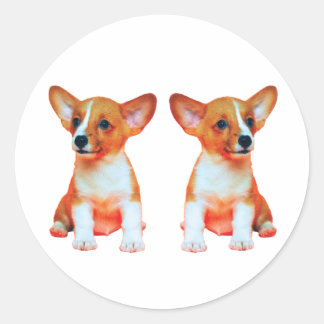 Adesivo Adoráveis Filhotes de Corgi Gêmeos Sticker Redondo
